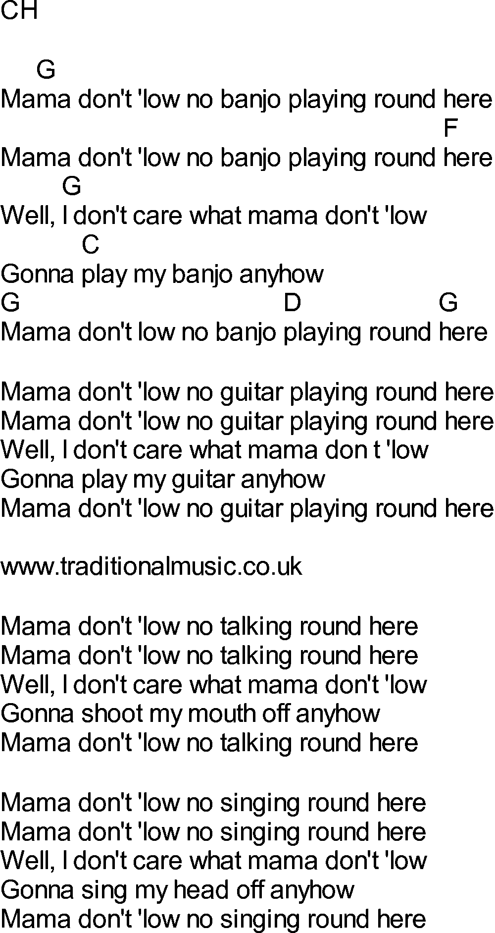 Bluegrass songs with chords - Mama Dont Low